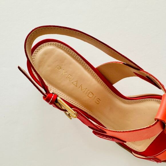 Anthropologie Pyramidis Coral Color Block Heel Leather Sandal Euro 40 US 9 NEW - Picture 4 of 8